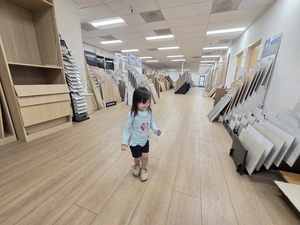 Inside Duro's flooring aisle &mdash; engineered hardwood and laminate samples