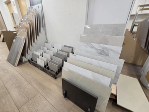 Marble and quartz countertop slab display