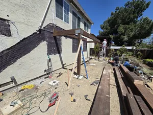 Concrete base and post anchoring close-up