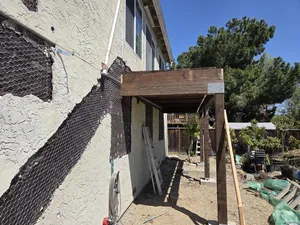 nitial framing of the deck attached to the house
