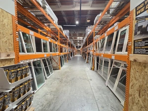 Vinyl window storage aisle with stacked sashes