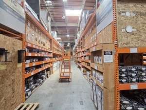 Hardware and fasteners aisle with pull cart