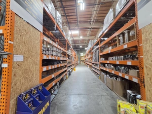 Hardware aisle with bins of fasteners and small parts