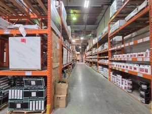 Wide aisle with assorted boxed building materials