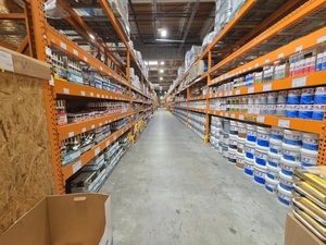 Wider paint aisle with primer, finishes and rollers