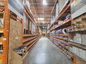 Building supplies aisle with mixed product categories