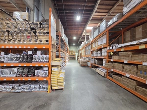 Hardware aisle stocked with motors and mechanical parts