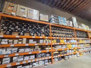 Hardware aisle with rows of motors, pumps and parts