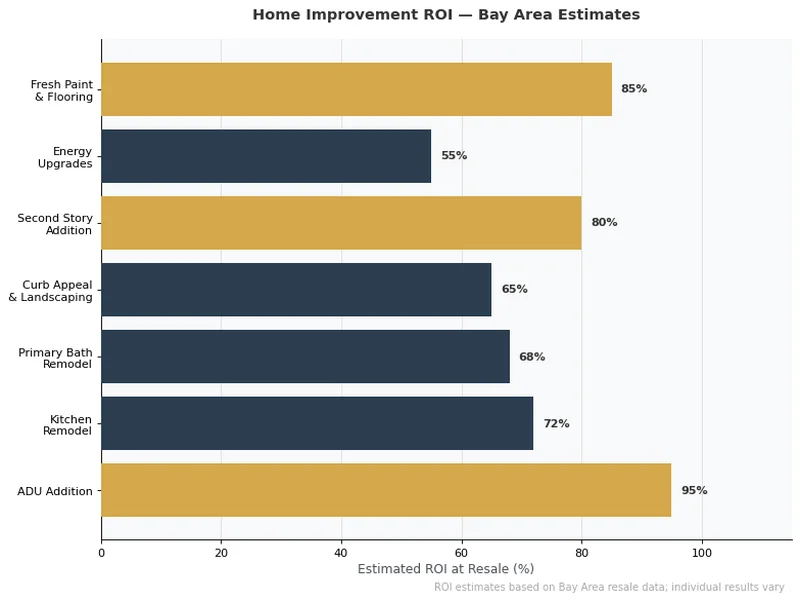 Horizontal bar chart showing estimated ROI by home improvement type in the Bay Area