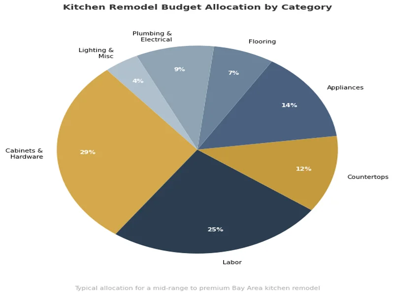 Pie chart showing kitchen remodel budget allocation by category