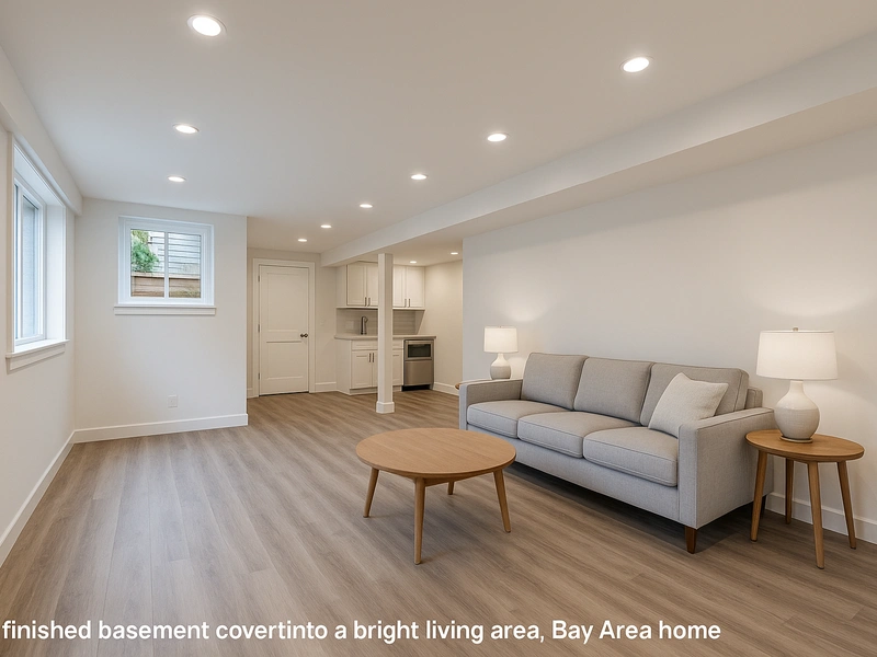 Bay Area घर में आधुनिक फिनिश और प्राकृतिक प्रकाश के साथ बेसमेंट को लिविंग स्पेस में रूपांतरण
