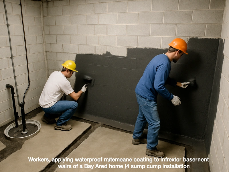 Basement waterproofing cost Bay Area — contractor applying waterproof membrane to foundation wall