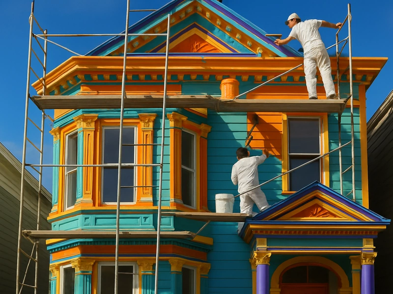 刚粉刷完成的湾区住宅外墙，展示湾区外墙粉刷费用效果