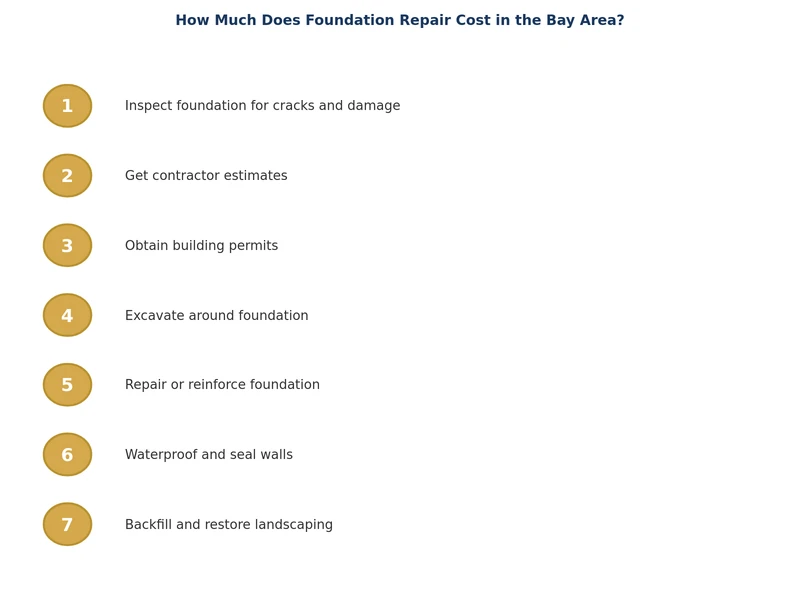 湾区住宅地基修复流程图，展示从检查到竣工的各个步骤