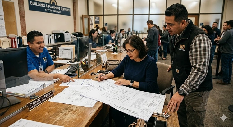 Garage conversion permit documents and building plans for a San Jose residential project