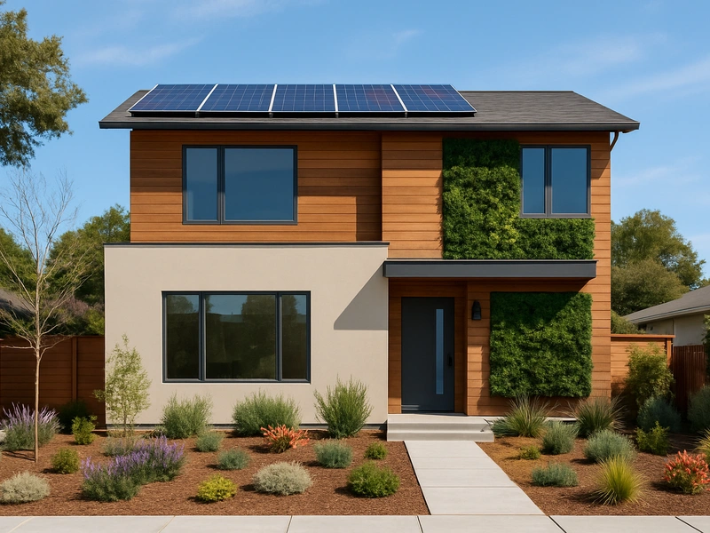 green building requirements Bay Area new construction site with solar panels and sustainable materials