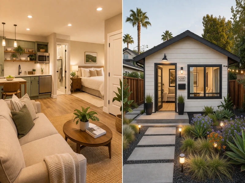 附屬套房 vs ADU 灣區 — 聖荷西一棟主屋旁獨立附屬住宅單元的外觀