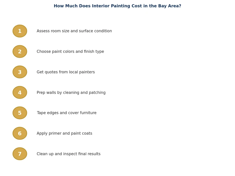 Interior painting process diagram showing prep, prime, paint, and trim steps for Bay Area homes
