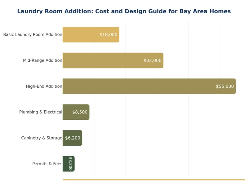 Biểu đồ cột so sánh chi phí xây thêm phòng giặt tại Bay Area theo từng loại dự án