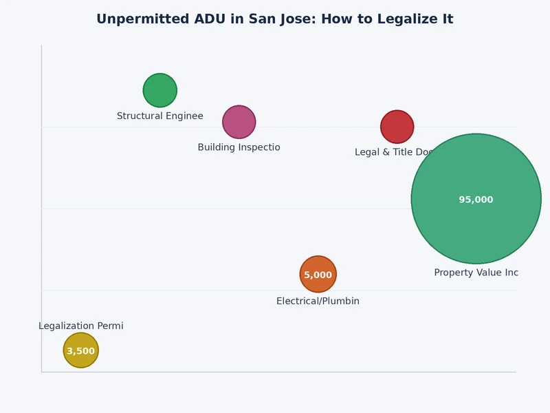 Bar chart comparing legalization versus demolition costs and timelines for unpermitted ADUs in San Jose