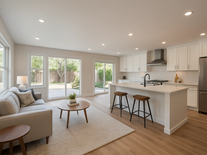 Open floor plan conversion cost Bay Area kitchen and living room remodel