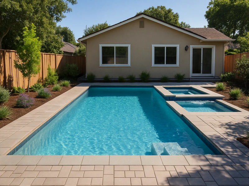 Backyard pool installation cost Bay Area - completed gunite pool with patio