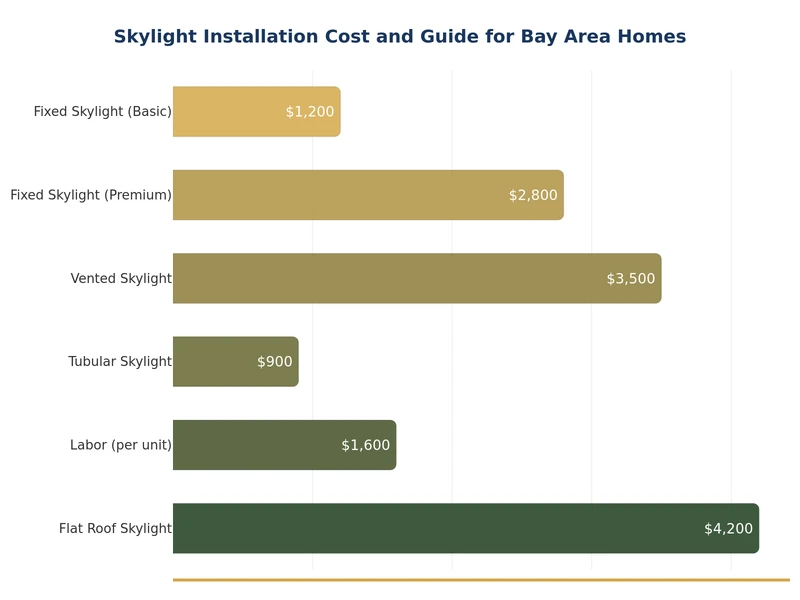 Gráfico de barras que compara los costos de instalación de claraboyas por tipo en el Área de la Bahía
