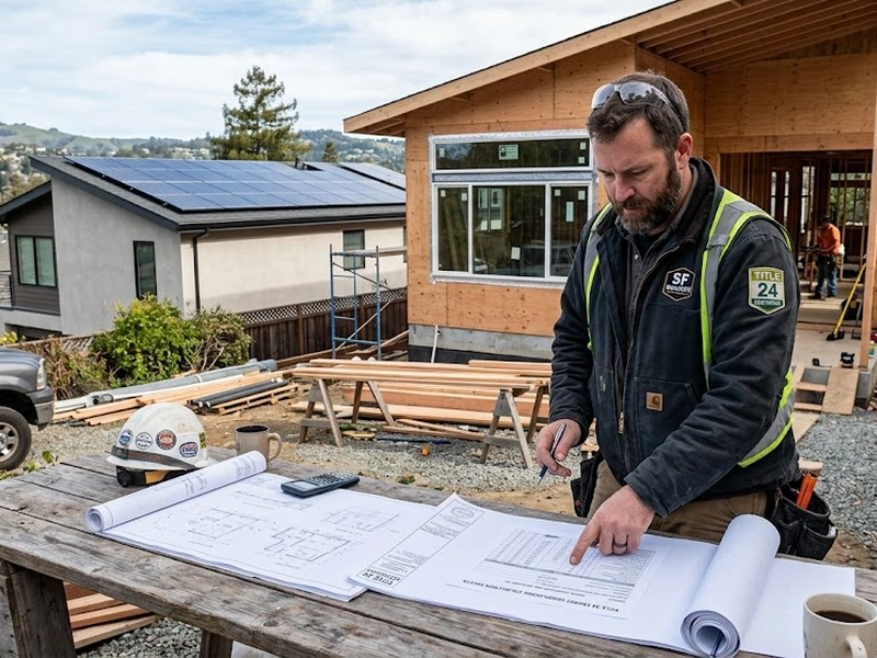 Title 24 compliance home addition Bay Area — energy-efficient insulation and window installation in framed addition