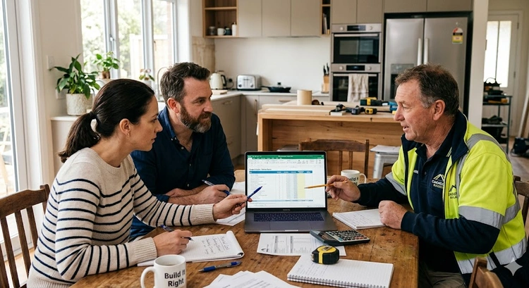 Budgeting spreadsheet and blueprints for a custom home build in San Jose
