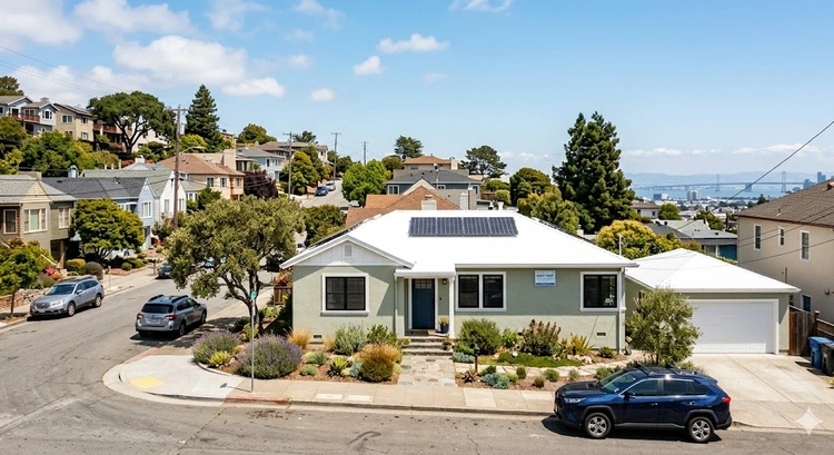 Cool roof installation on a Bay Area home showing reflective white membrane for energy savings
