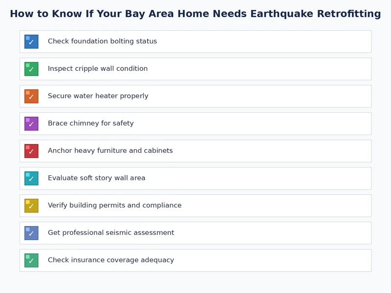 Checklist showing steps to determine if a home needs earthquake retrofitting
