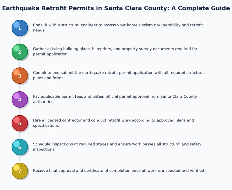 Step-by-step earthquake retrofit permit process diagram for Santa Clara County homeowners
