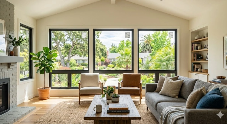Energy efficient windows installed during a San Jose home remodel with modern frames and low-E glass