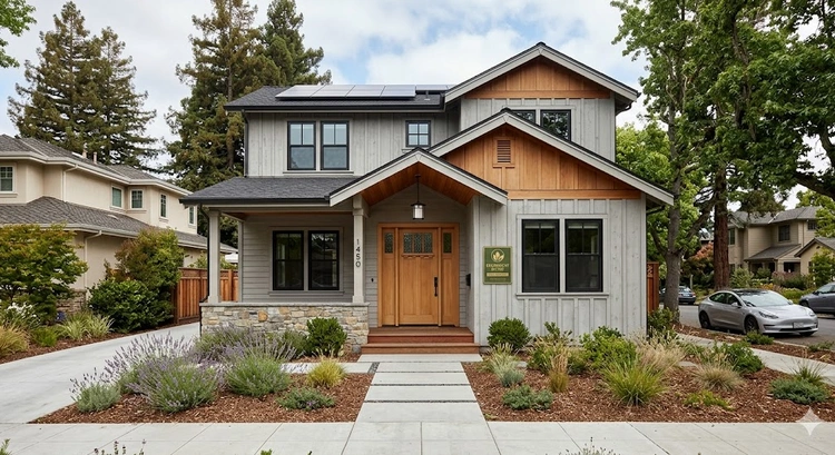 GreenPoint Rated certification Bay Area home with solar panels and sustainable landscaping