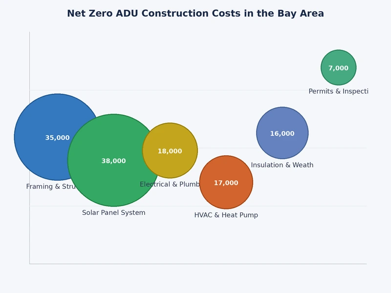 Bar chart comparing net zero ADU costs versus standard ADU costs per square foot in the Bay Area