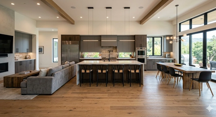 Open concept vs traditional floor plan custom home layout comparison in a San Jose residence