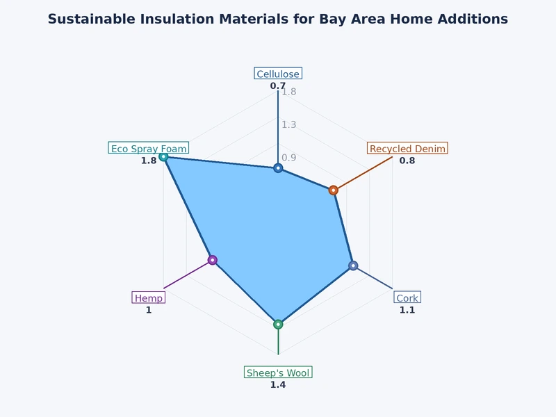 Bar chart comparing R-value per inch of sustainable insulation materials including cellulose, mineral wool, sheep wool, and recycled denim