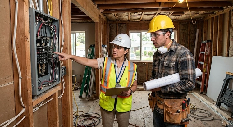 Building inspector reviewing common building code violations on a San Jose home remodel project