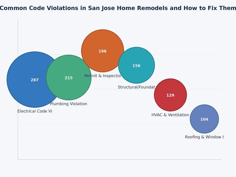 Bar chart showing the most common building code violations in San Jose home remodels by violation category and frequency