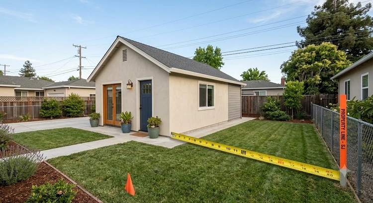 Garage conversion building codes San Jose setback diagram showing property lines and required clearances