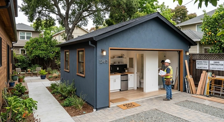 Completed garage to ADU conversion in San Jose with modern exterior finish and private entrance