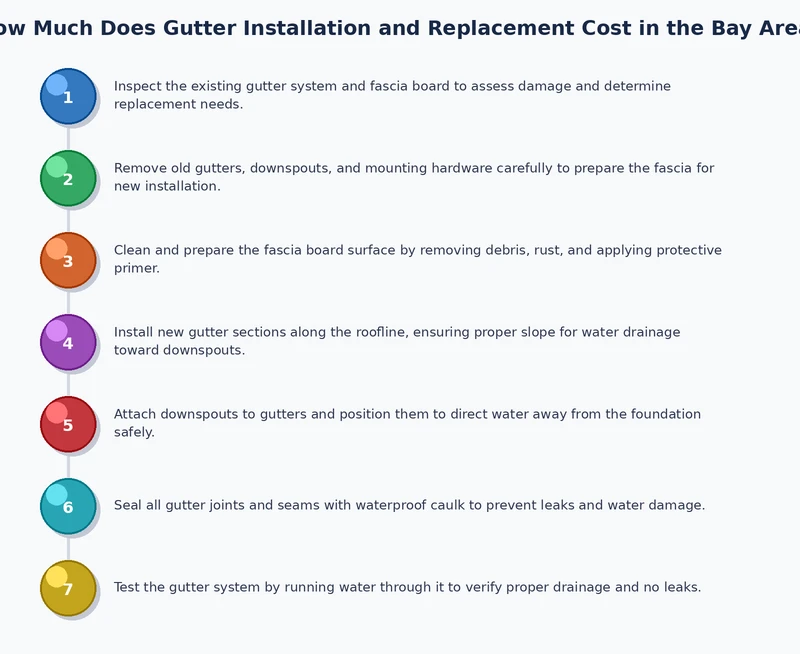 Gutter installation process diagram showing steps for Bay Area residential gutter replacement project
