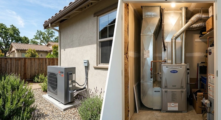 heat pump vs furnace Bay Area installation comparison in a residential home