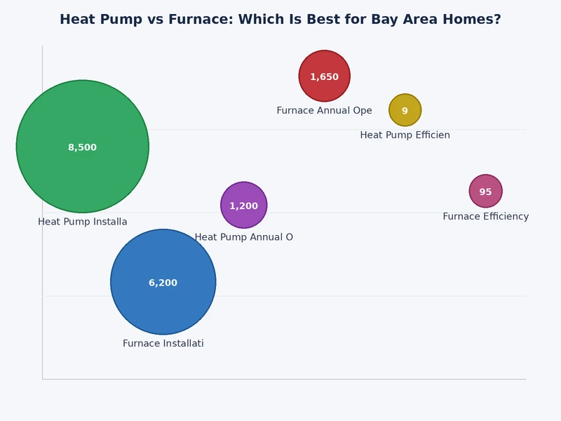 bar chart comparing annual energy costs of heat pump vs furnace in Bay Area climate zones