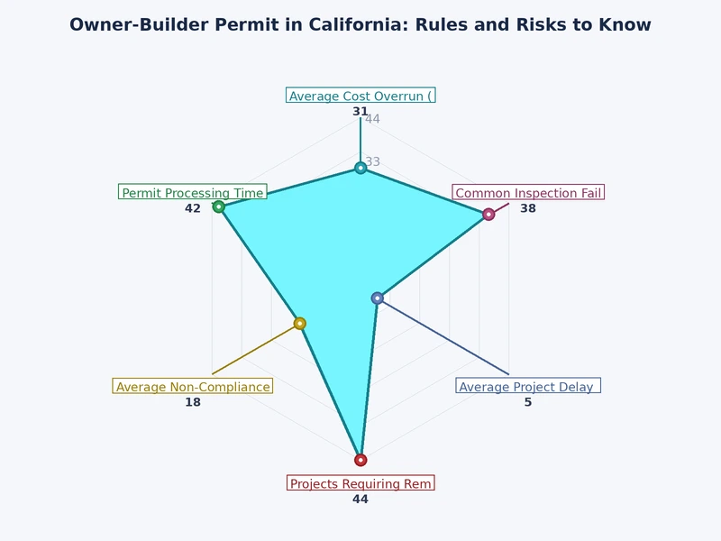 Chart comparing owner-builder permit California project cost variables, timeline stages, and liability exposure versus licensed contractor builds