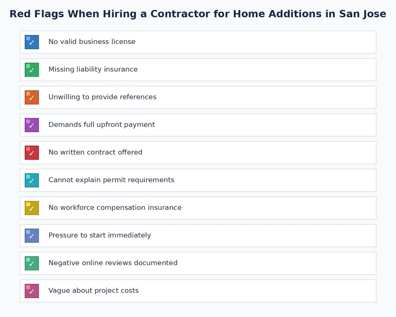 red flags hiring contractor home addition checklist San Jose vetting process
