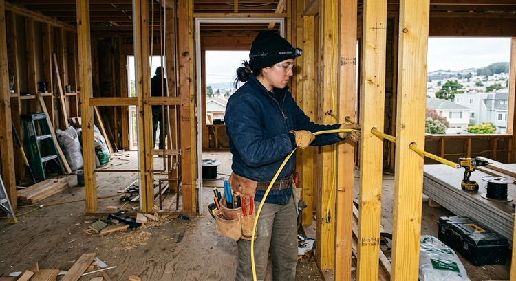 Rewiring house cost Bay Area — licensed electrician replacing knob-and-tube wiring in an older Bay Area home