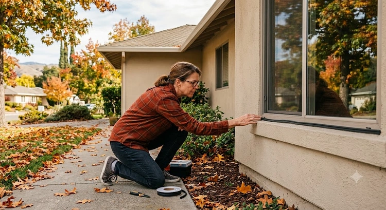 Seasonal home maintenance checklist San Jose homeowner inspecting roof gutters before rainy season