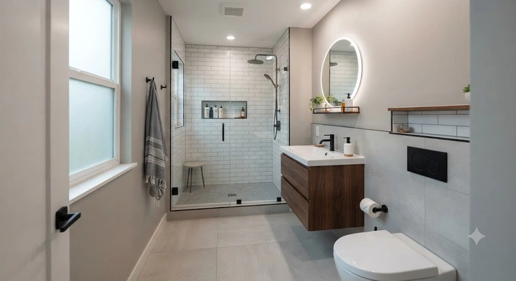 Small bathroom remodel ideas for Bay Area homes showing before and after transformation