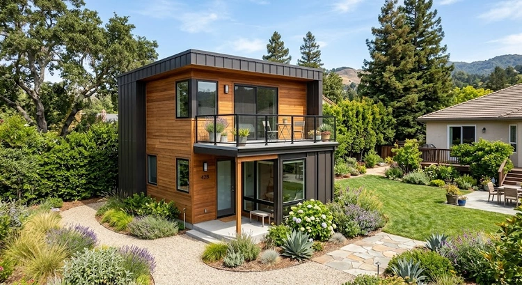 Two-story ADU Bay Area construction with modern exterior design and private entrance